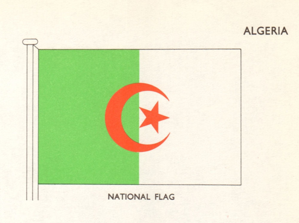 ALGERIA FLAGS. National Flag 1965 old vintage print picture